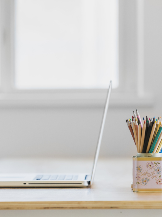 Tidy Desk Beside Window Stock