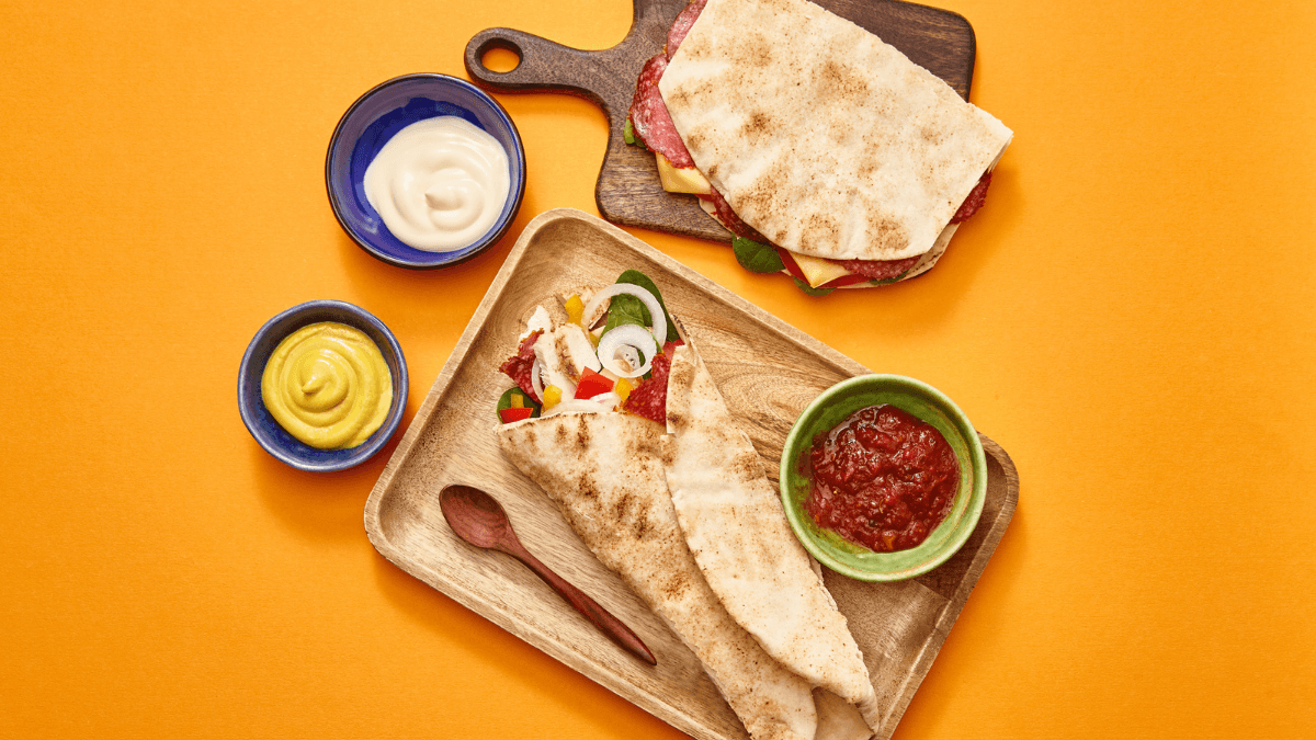 Buritto Tortilla with Cheese, Salami and Fresh Vegetables with sauces MSN