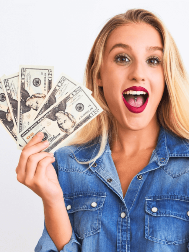 Woman Holding Money Cash and Looking Excited MSN