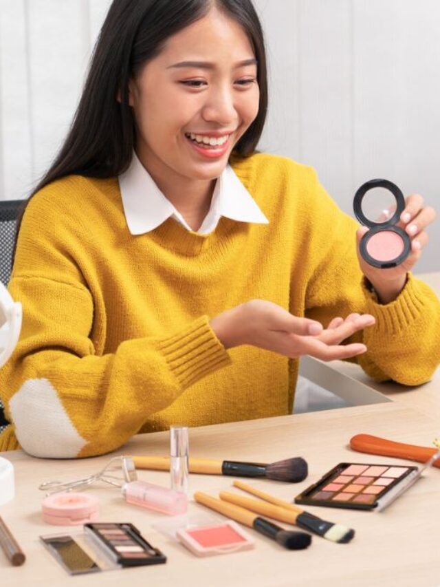 Young Woman Filming A Video Content Doing Makeup