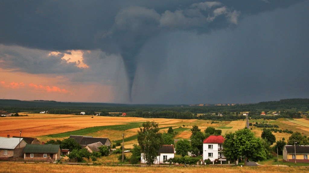 Tornado and Dark Clouds Over Countryside Setting MSN