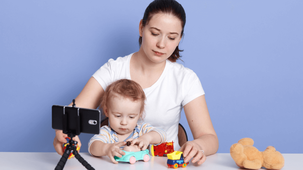 Woman and Child Playing and Filming MSN