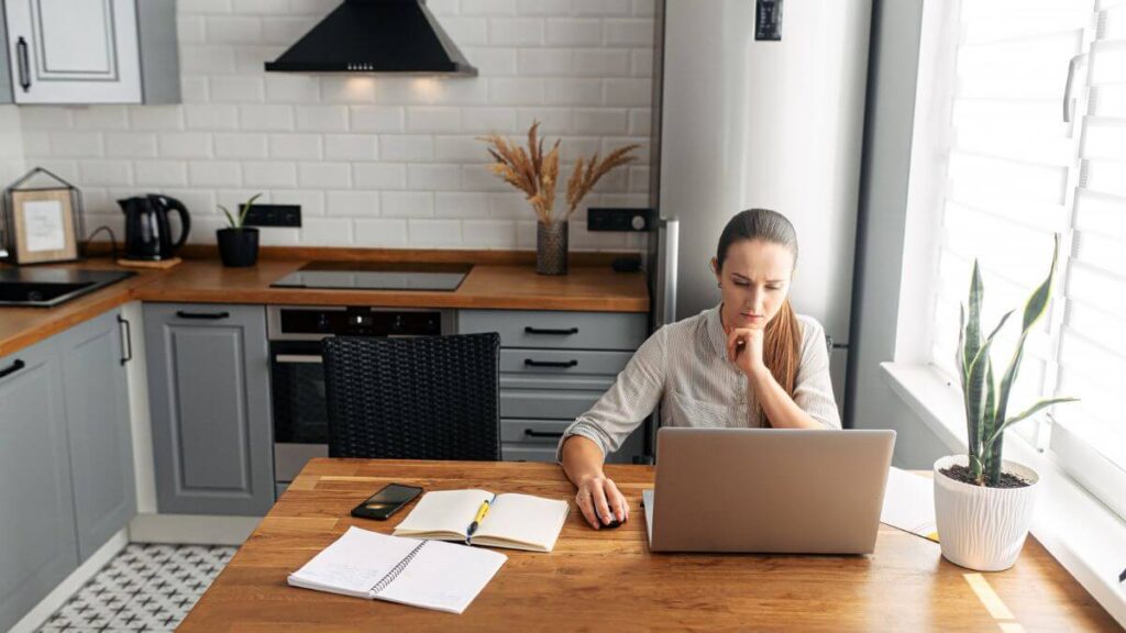 Young Woman Working From Home Using Laptop MSN