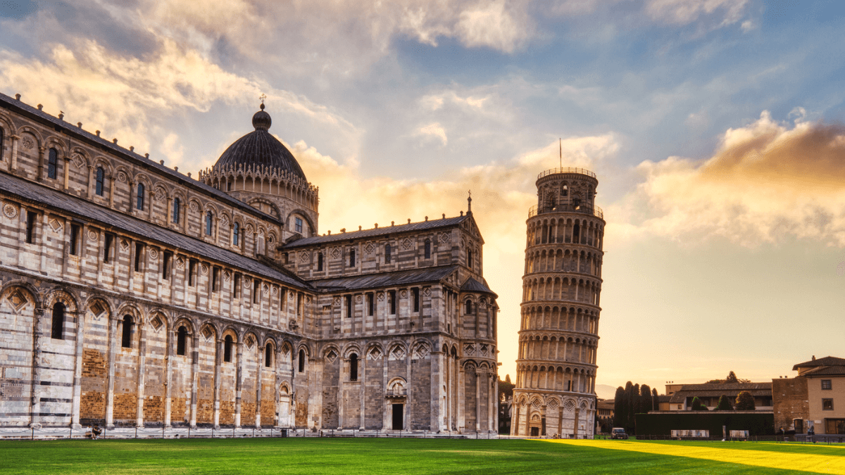 Tower of Pisa and Duomo di Pisa with Sunset Italy MSN