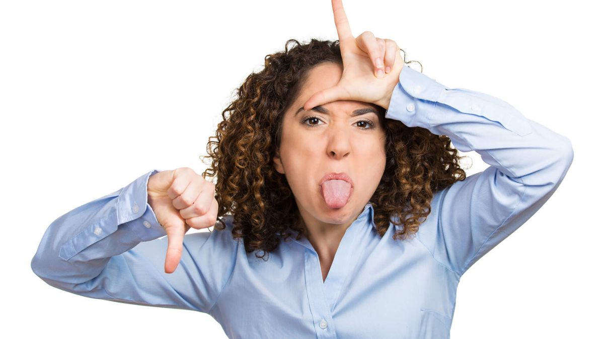Woman Showing Loser Sign MSN Angry Expressive