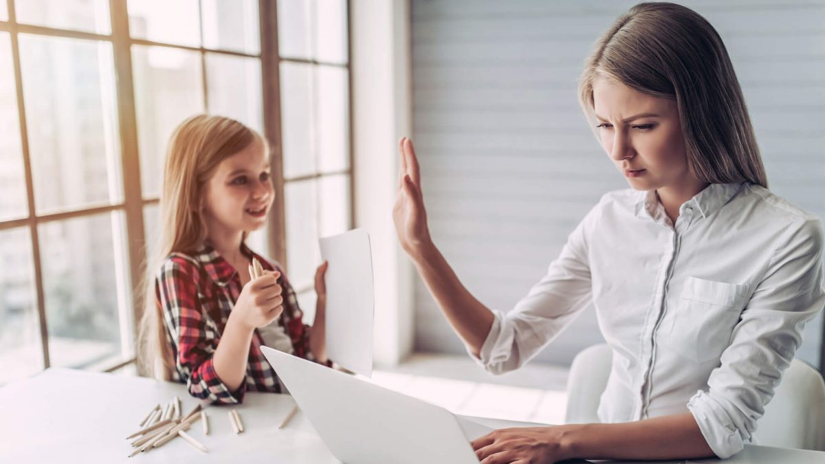 Stressed Mother Working From Home Ignoring Child Daughter MSN