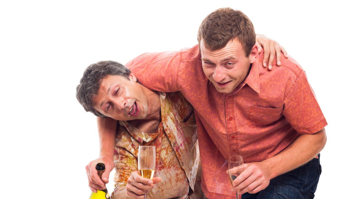 Two Drunken Men Holding Wine Glasses MSN