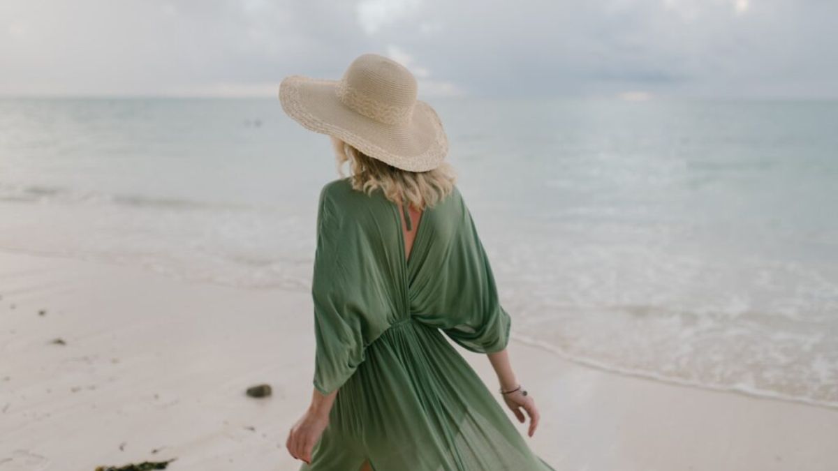 Woman Wearing Green Dress Hat On The Beach MSN