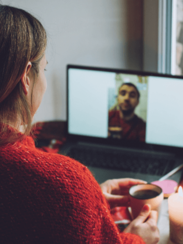 Woman having a date online Behind Laptop MSN