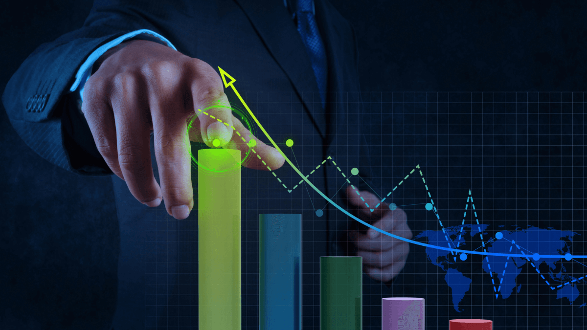 Businessman hand working with virtual chart