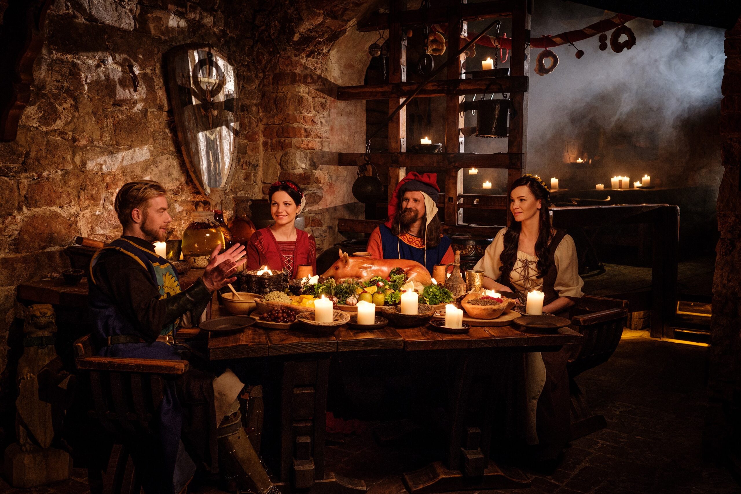 Medieval people eating and drinking MSN.