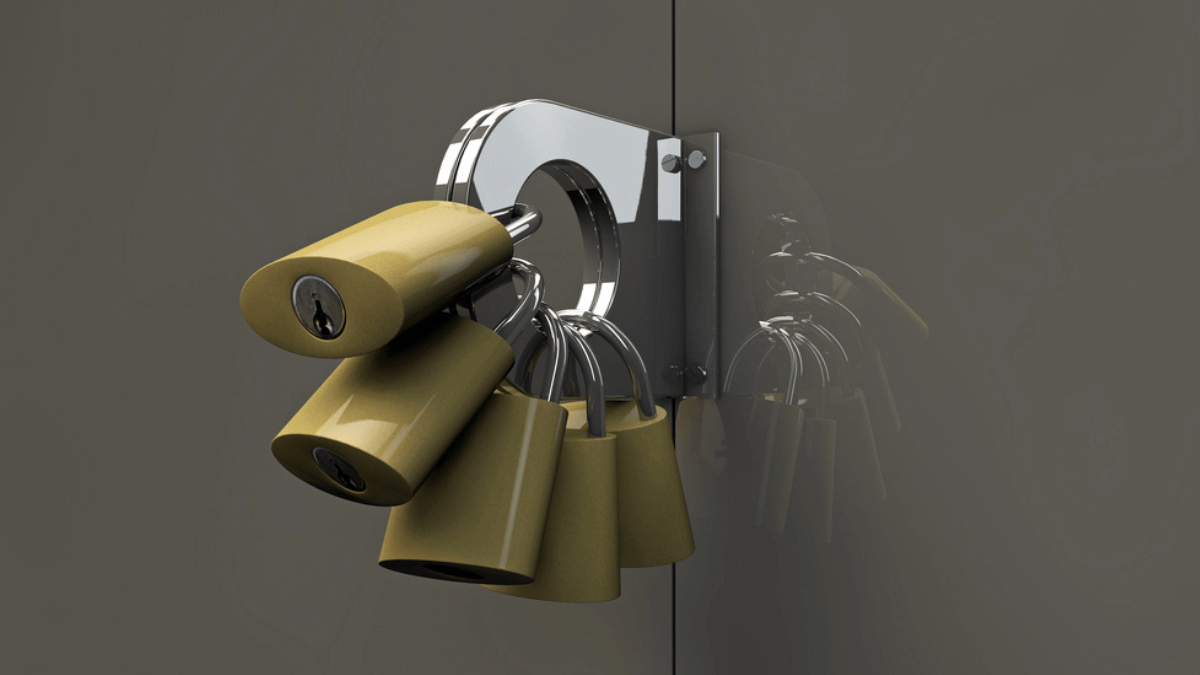 Many padlocks on a metal door MSN