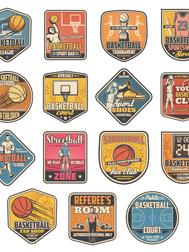 Basketball sport icons, referee and players