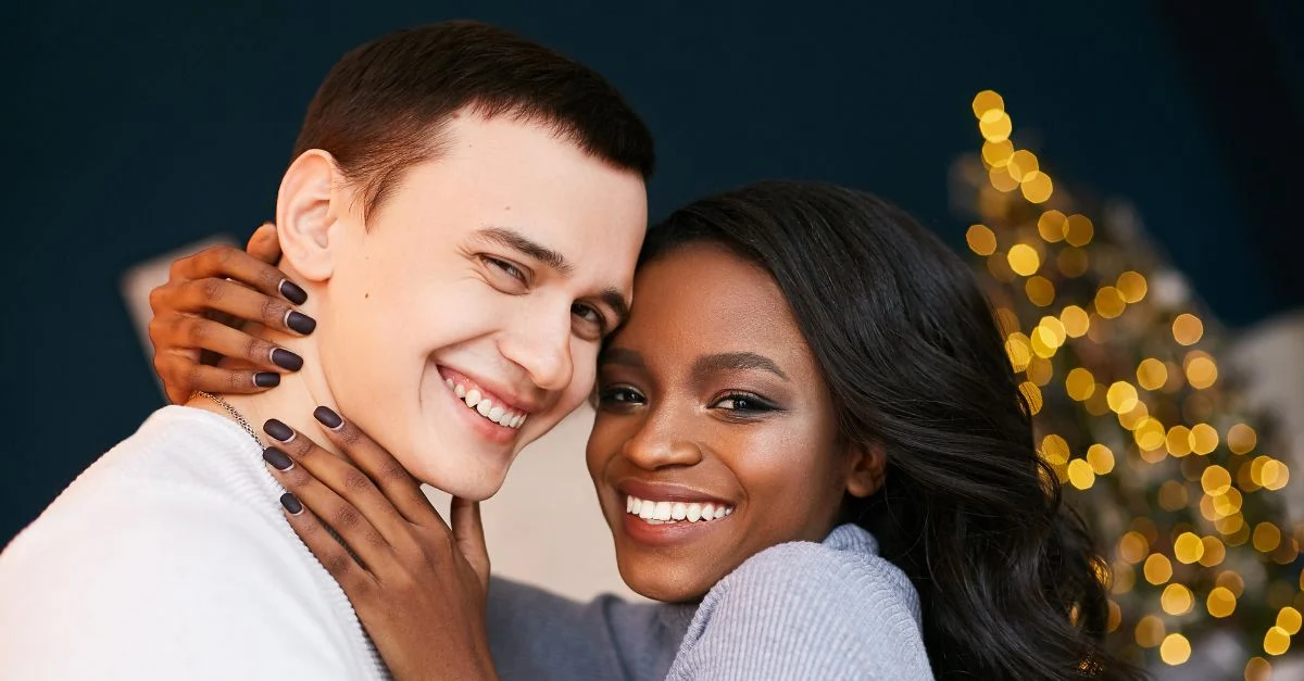 Happy interracial couple smiling brightly MSN.