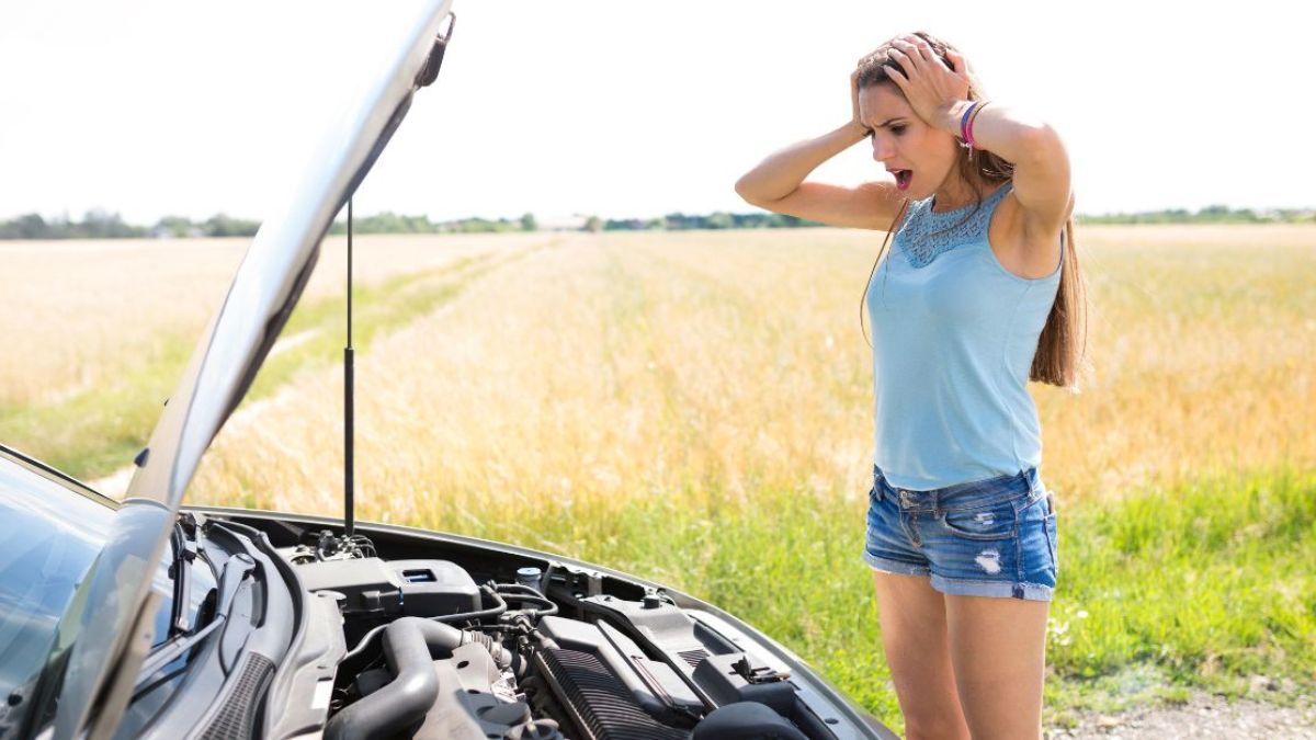 Woman having a breakdown seeing her car break MSN