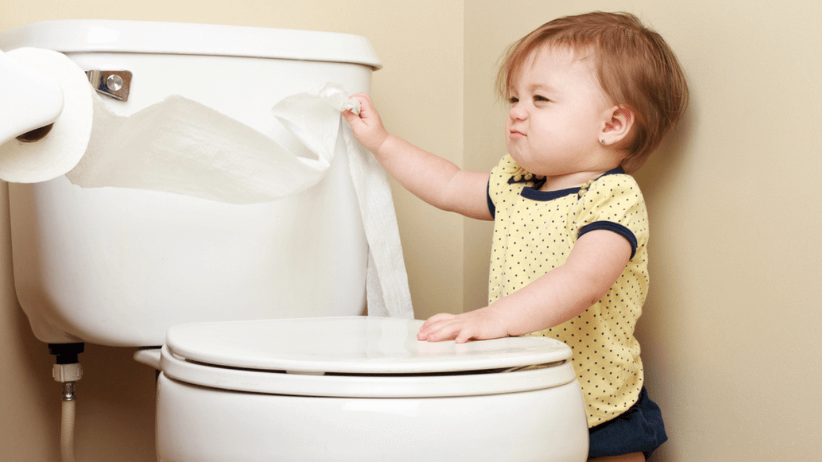 Baby pulling on the toilet paper MSN