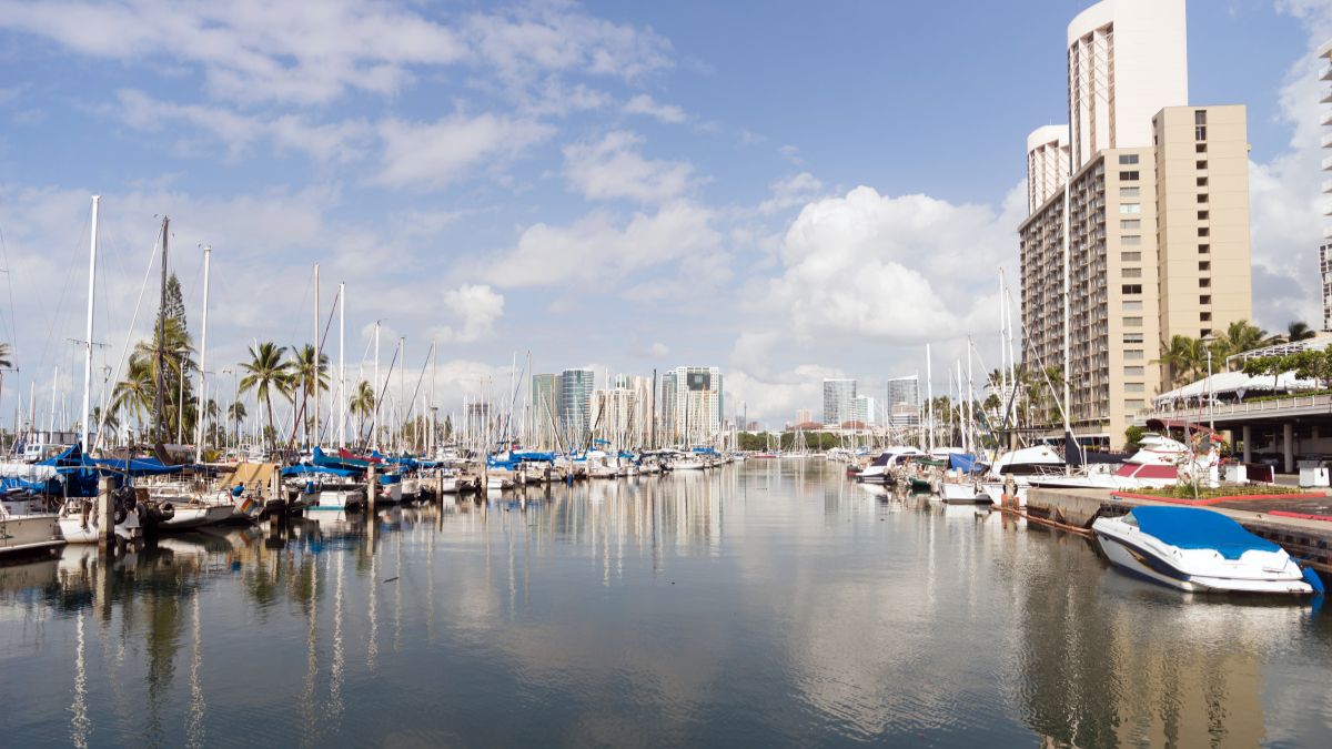 Bright sunny day waikiki ala wai boat harbor honolulu haiwaii MSN.