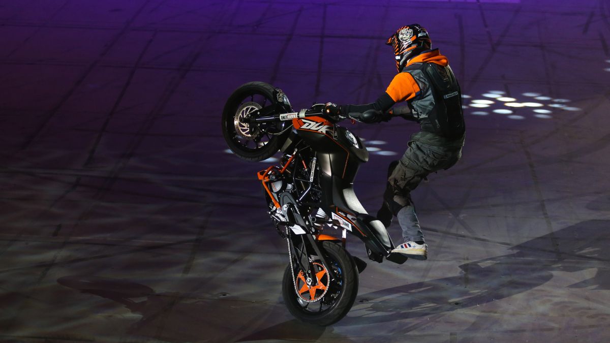 Stunt performer on a motorcycle show MSN