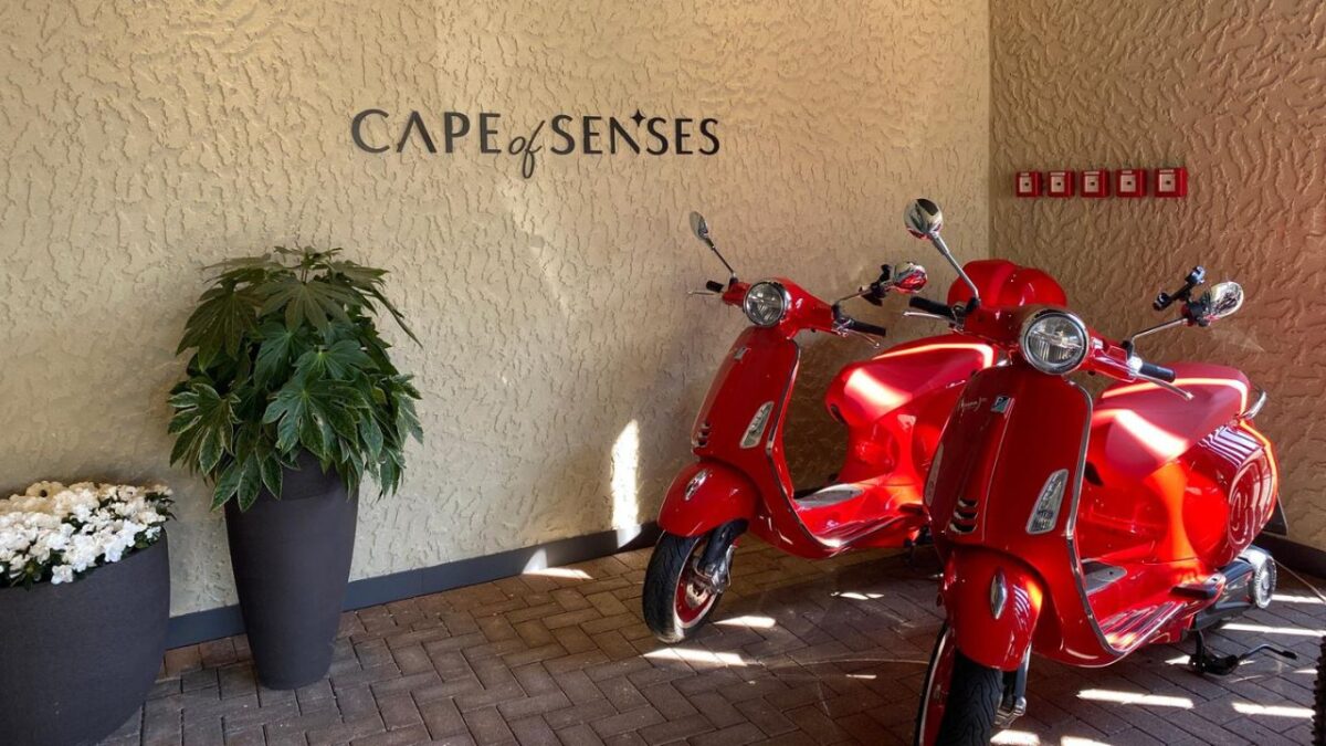 Cape of Senses Property Entrance with Red Scooters, Lake Garda Italy