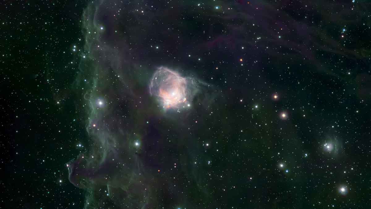 Stars, dust and gas nebula in a far galaxy space background MSN