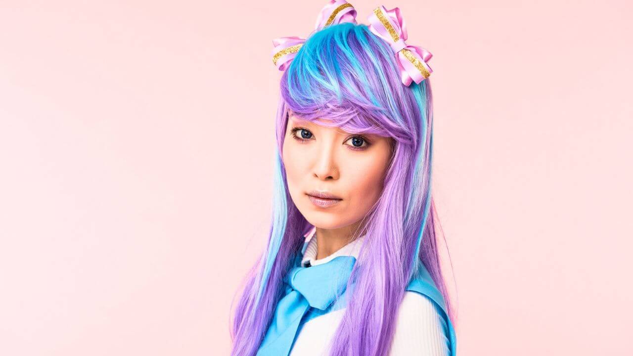 Beautiful Asian Anime Girl in Purple Wig