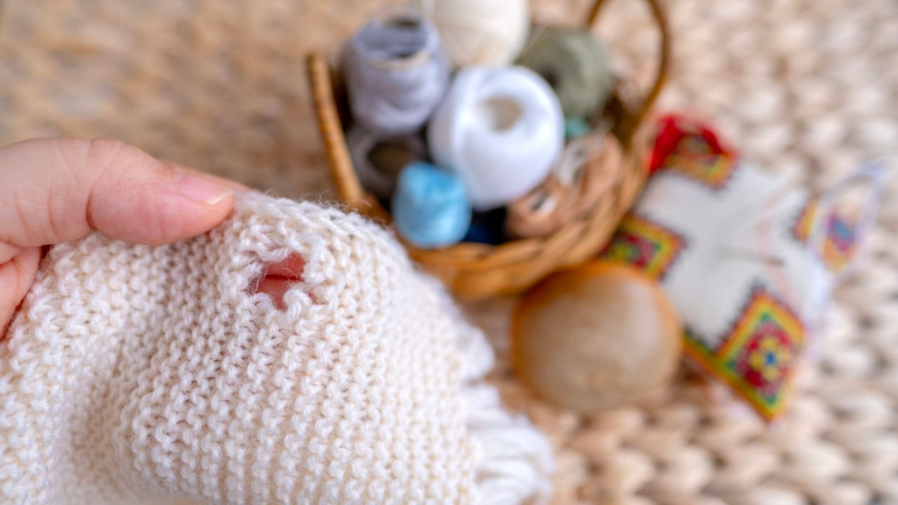 Patching Wool Sweater With Hole Stitching DIY